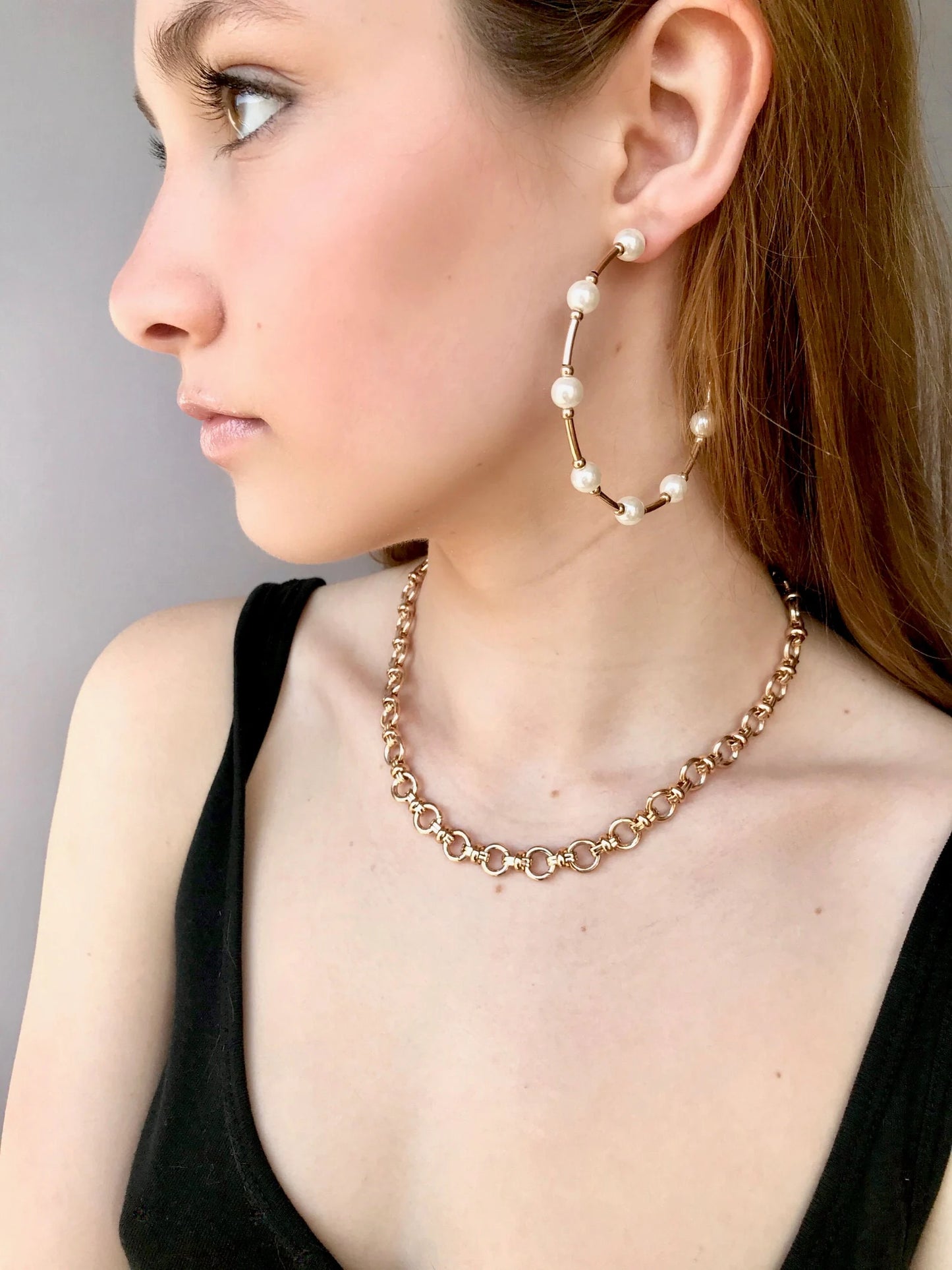 Large pearl hoop earrings