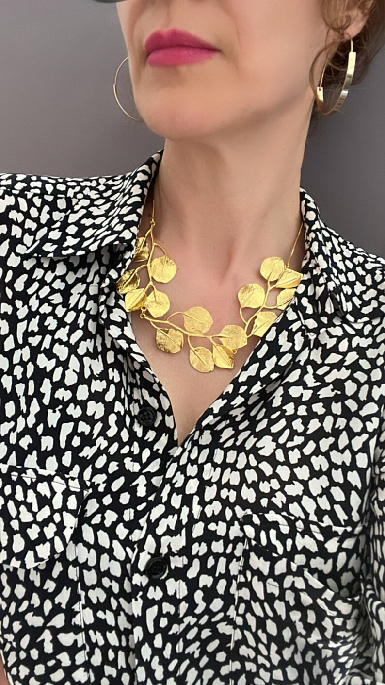 Gold leaf statement necklace