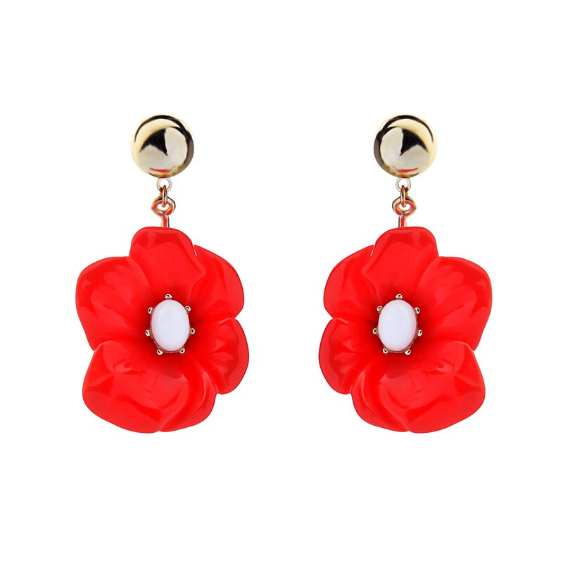 Red flower earrings
