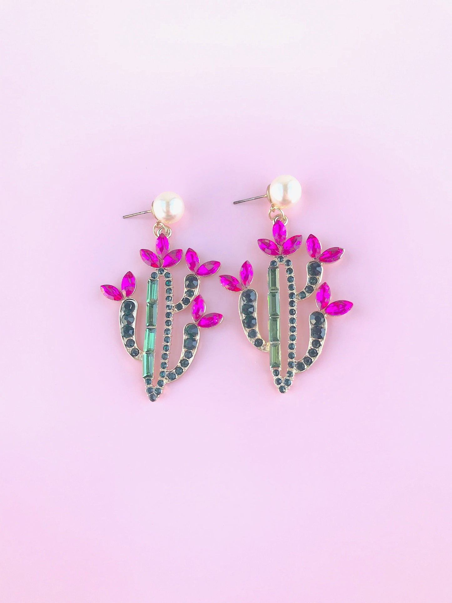 Cactus flower statement rhinestone earrings