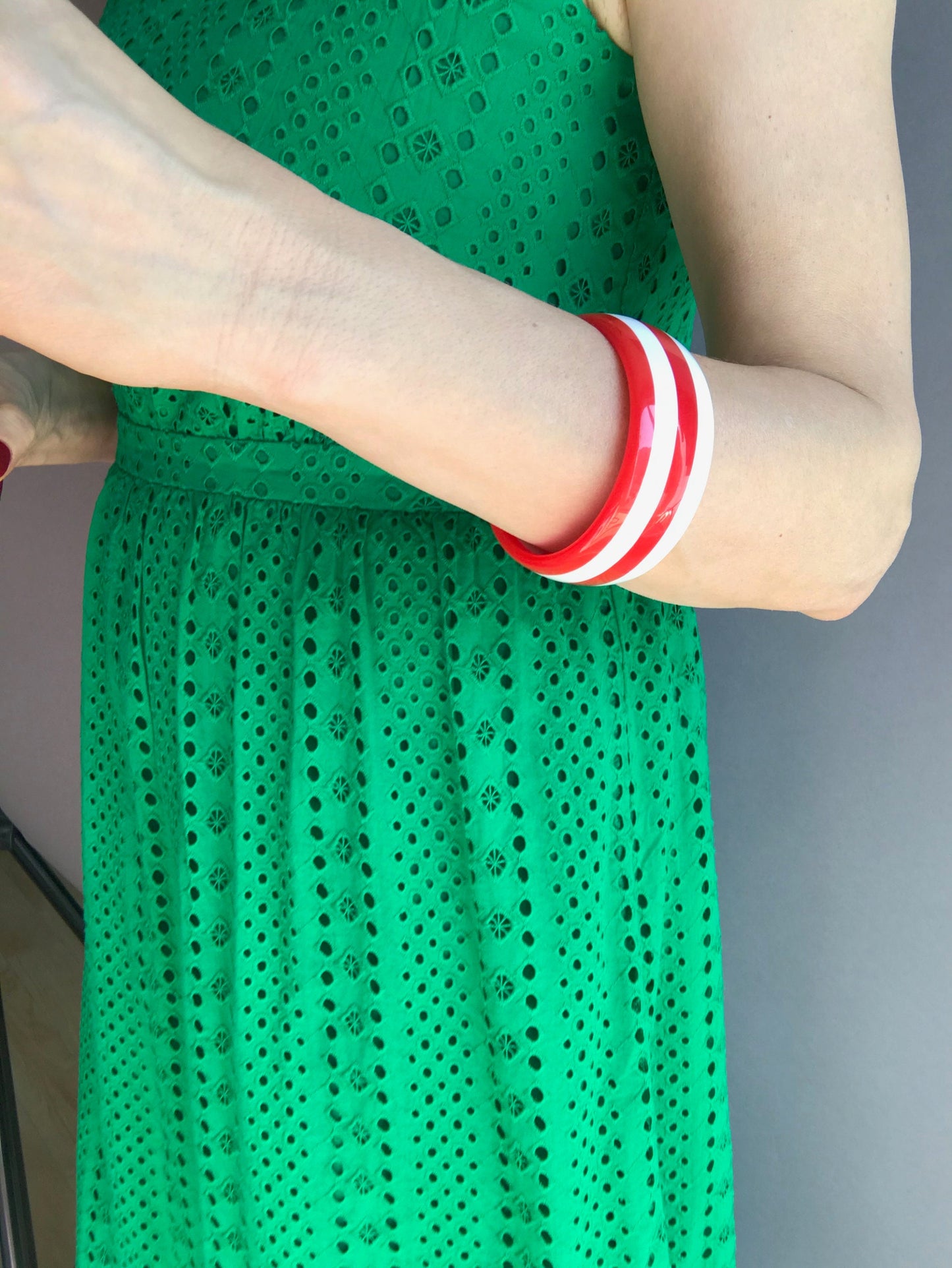 Red and white striped cuff bracelet
