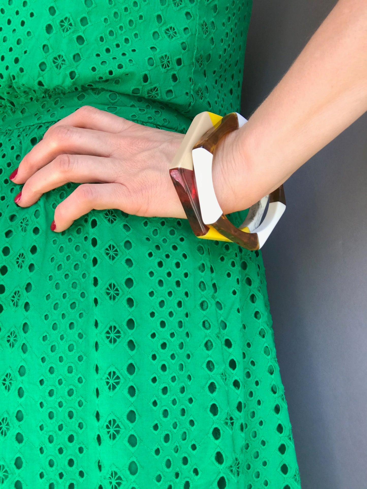 White and yellow statement bracelet