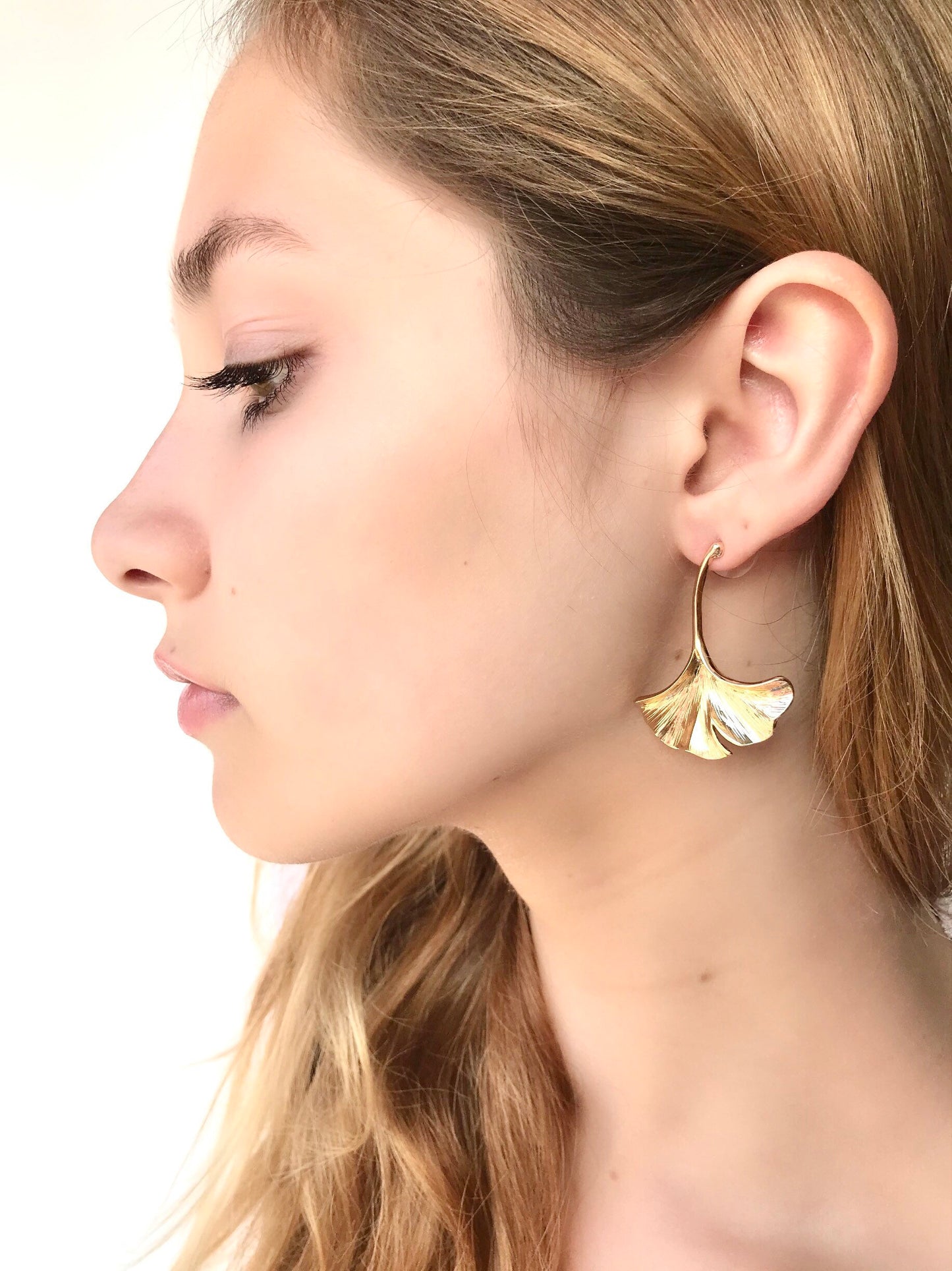 Gold ginkgo leaf earrings