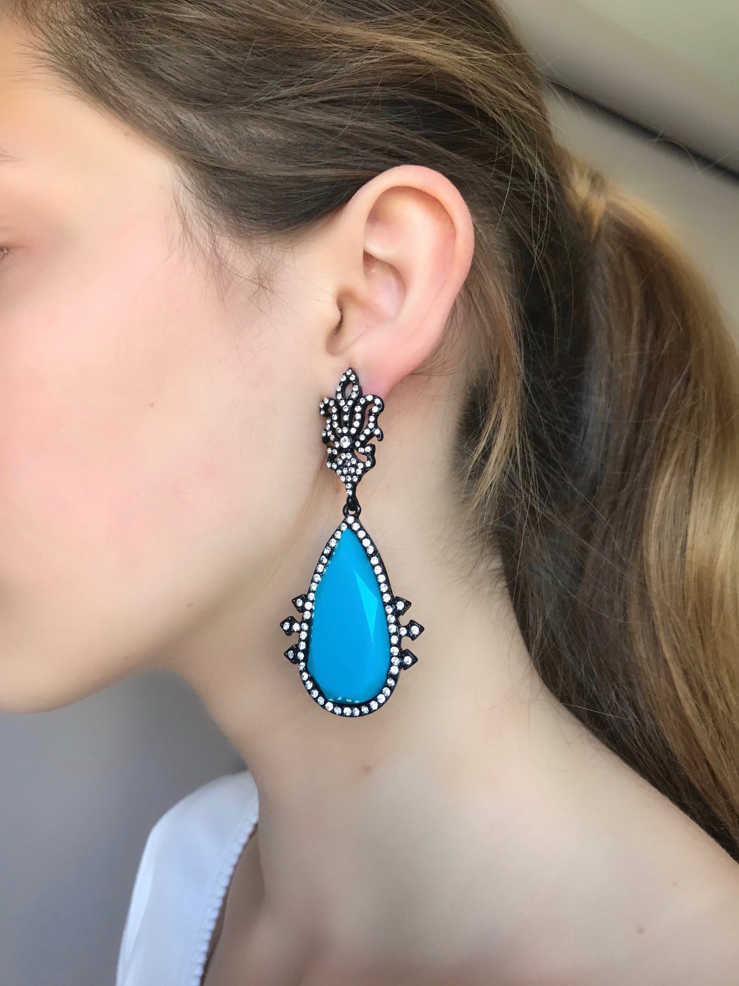 Turquoise teardrop statement dangle earrings