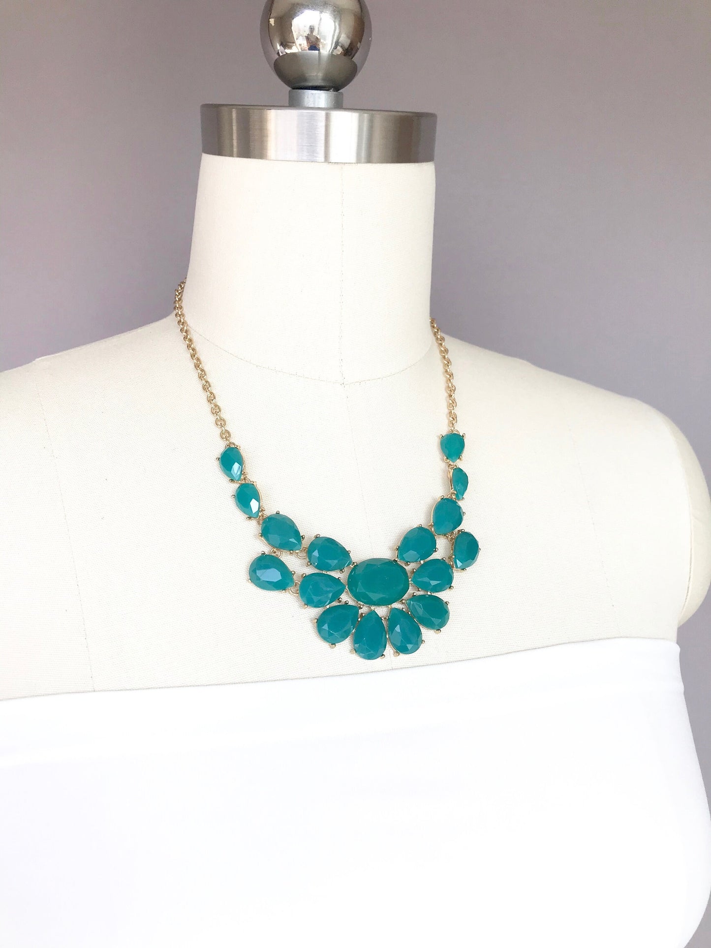 Turquoise green bib necklace