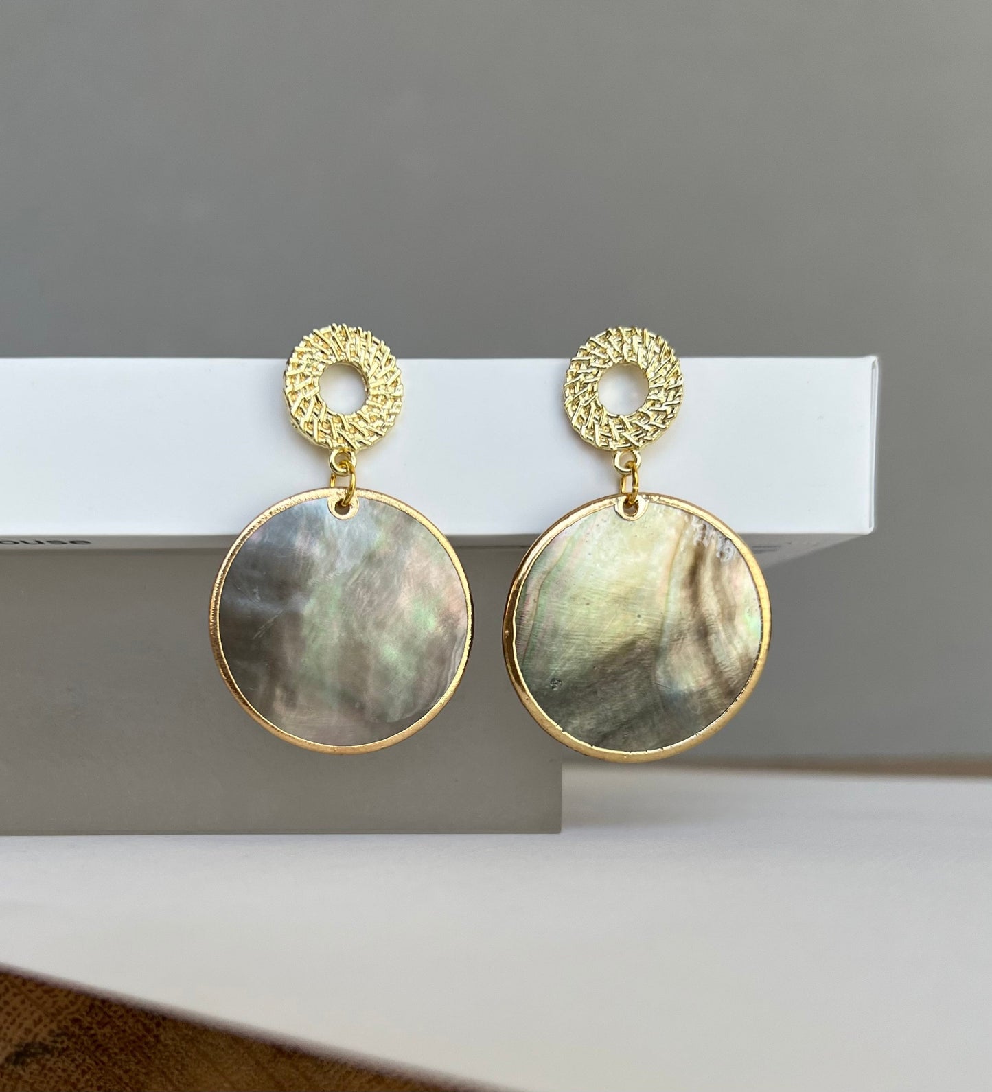 Mother of pearl disc earrings