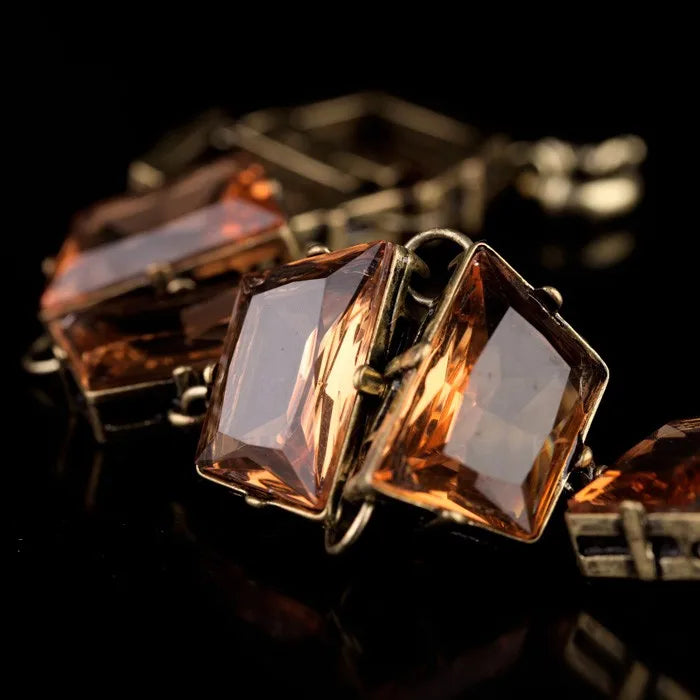 Crystal Amber Bracelet, Statement Vintage Inspired Bronze Bracelet, Elegant Gift for Her