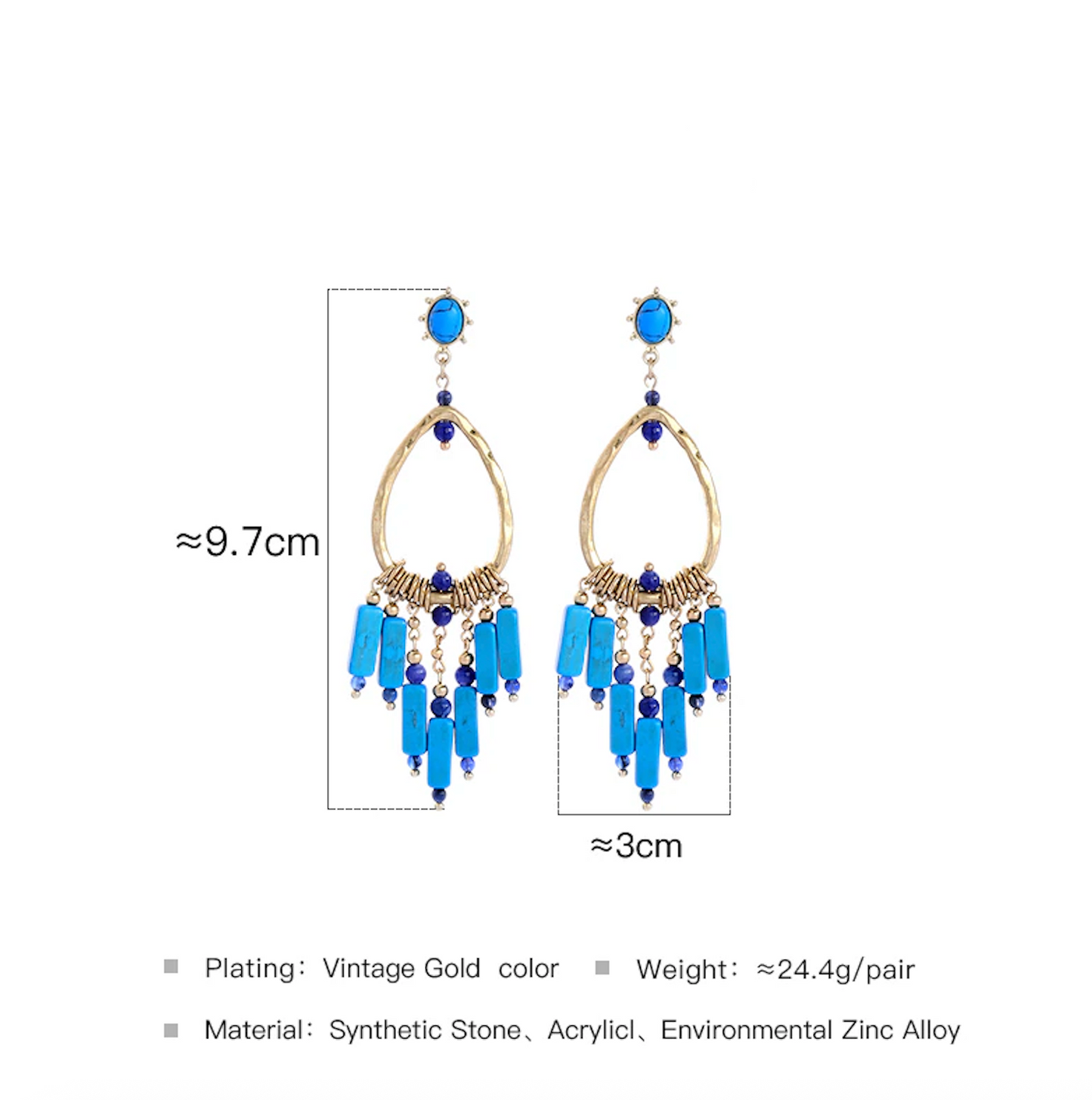 Turquoise earrings, statement boho earrings