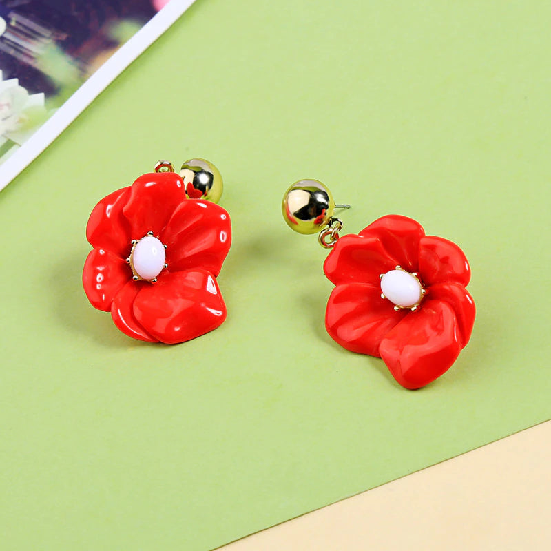 Red flower earrings