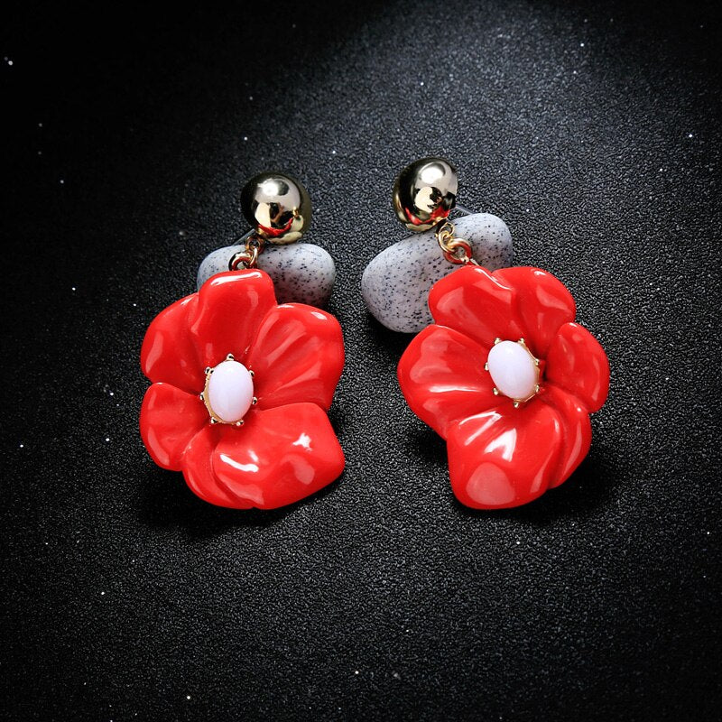 Red flower earrings
