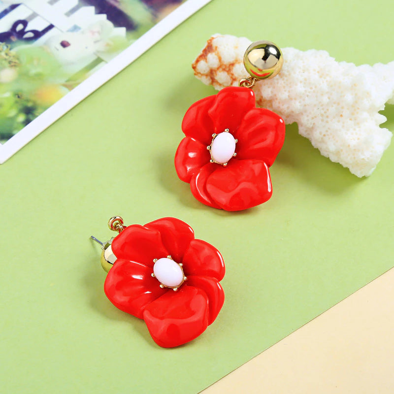 Red flower earrings