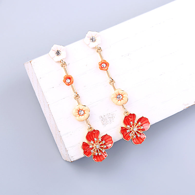 Red flower earrings