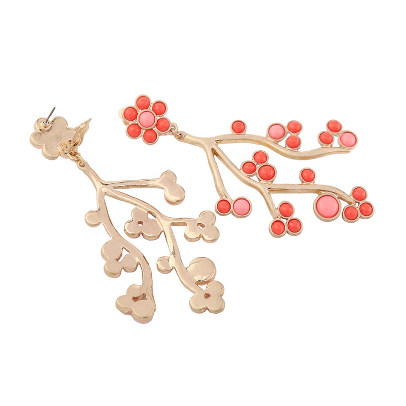 Green flower branch earrings