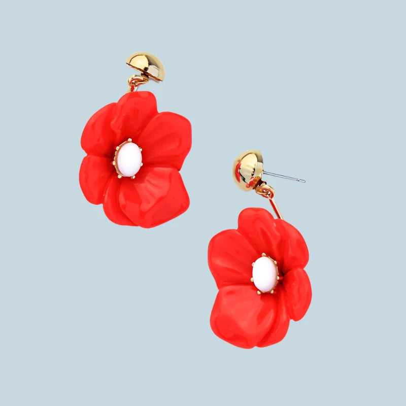 Red flower earrings