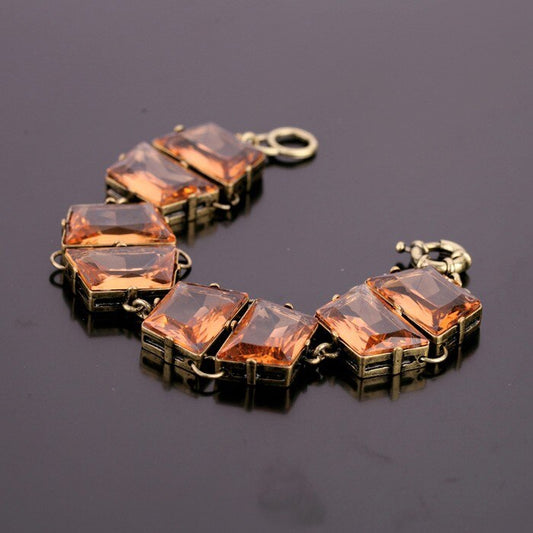Crystal Amber Bracelet, Statement Vintage Inspired Bronze Bracelet, Elegant Gift for Her