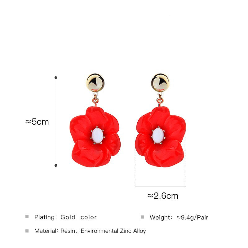 Red flower earrings