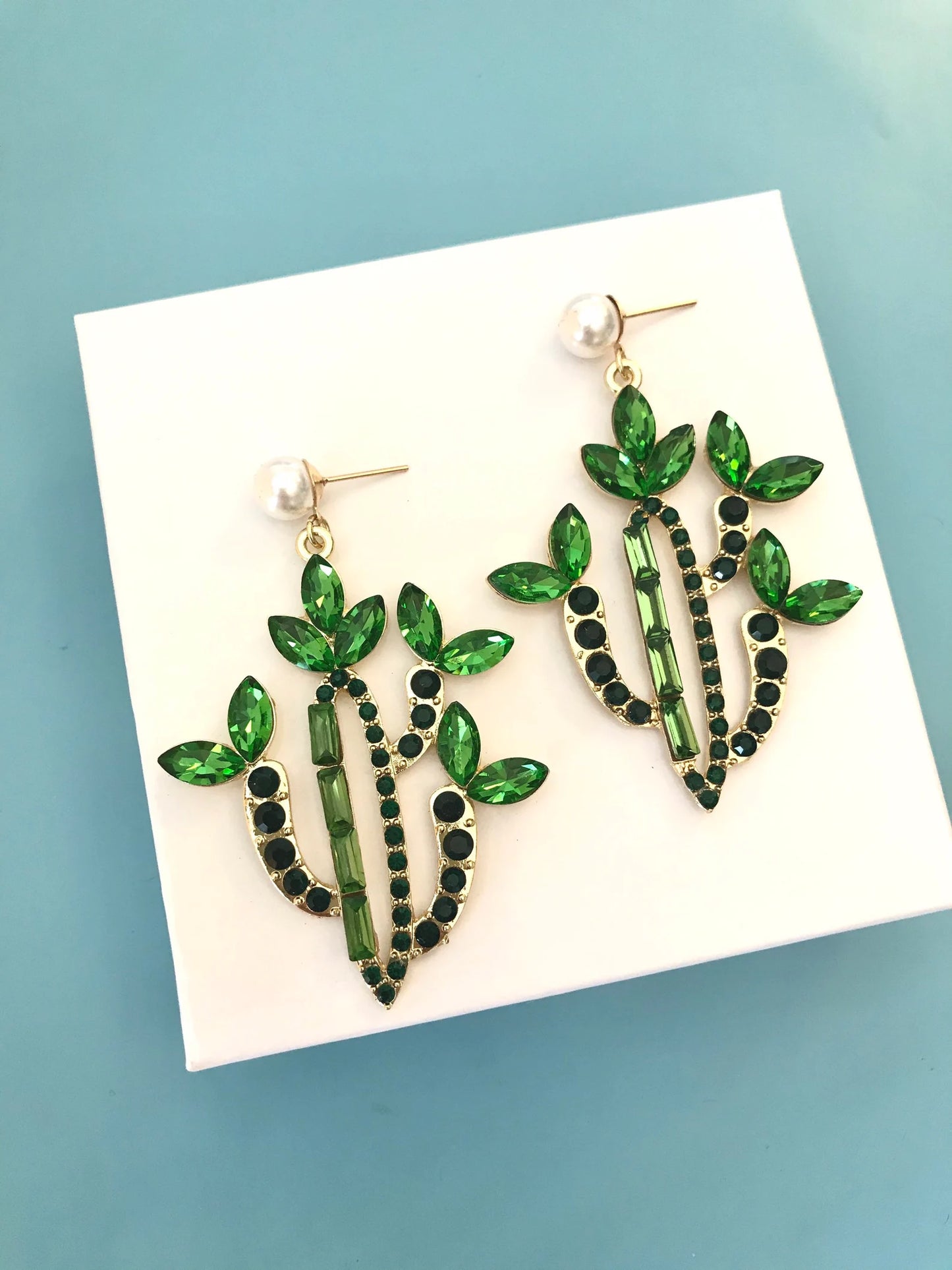 Green cactus crystal earrings