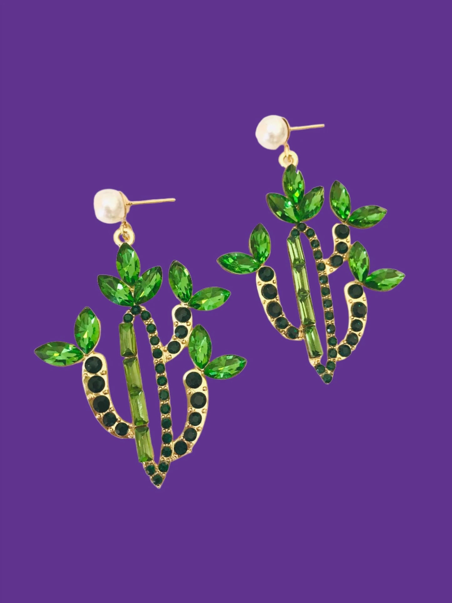 Green cactus crystal earrings