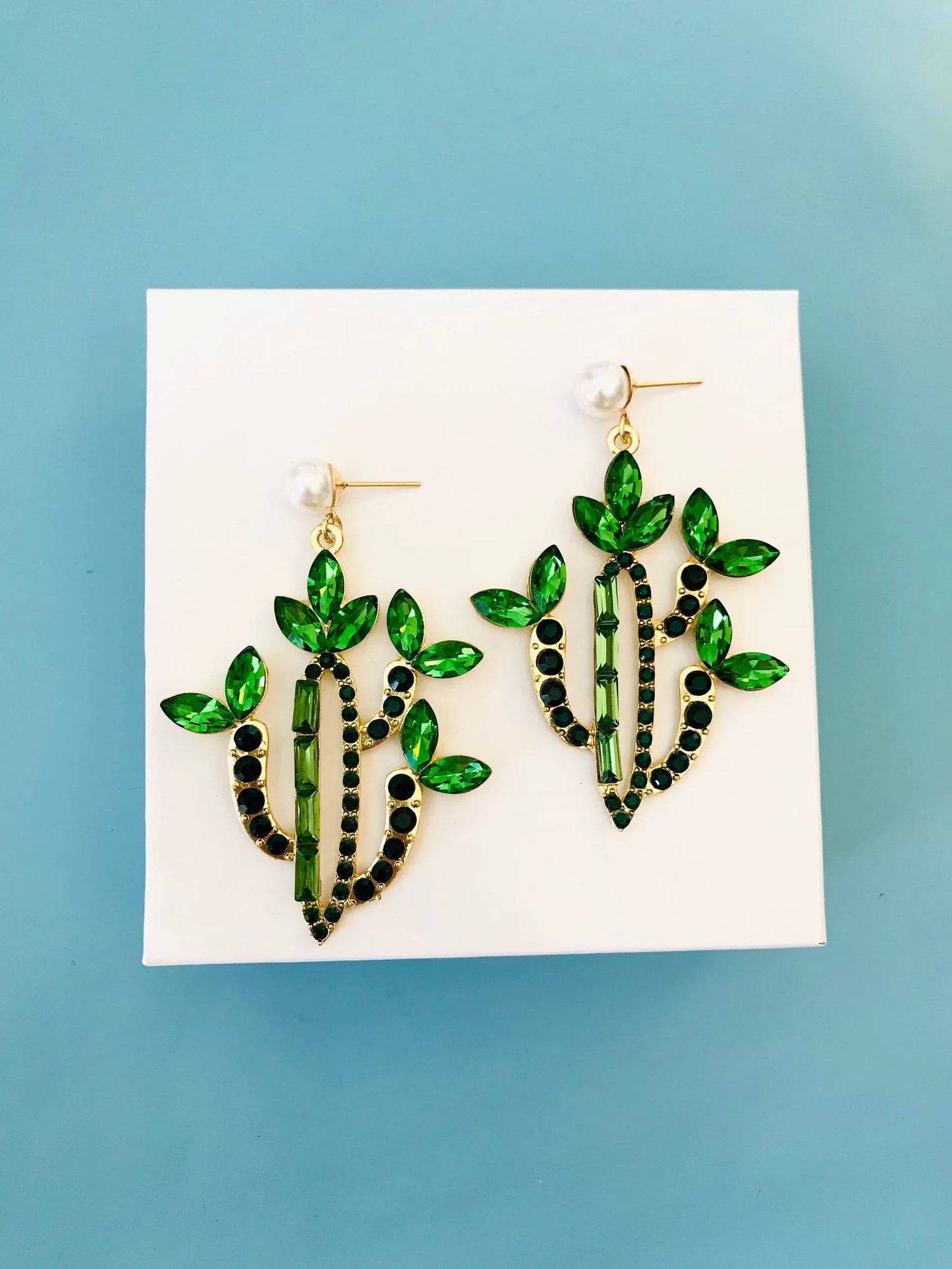 Green cactus crystal earrings