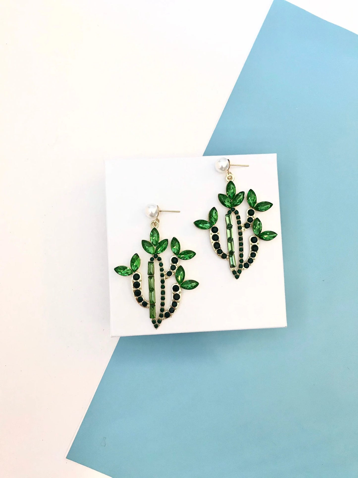 Green cactus crystal earrings