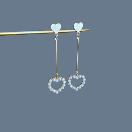 Pearl heart drop earrings