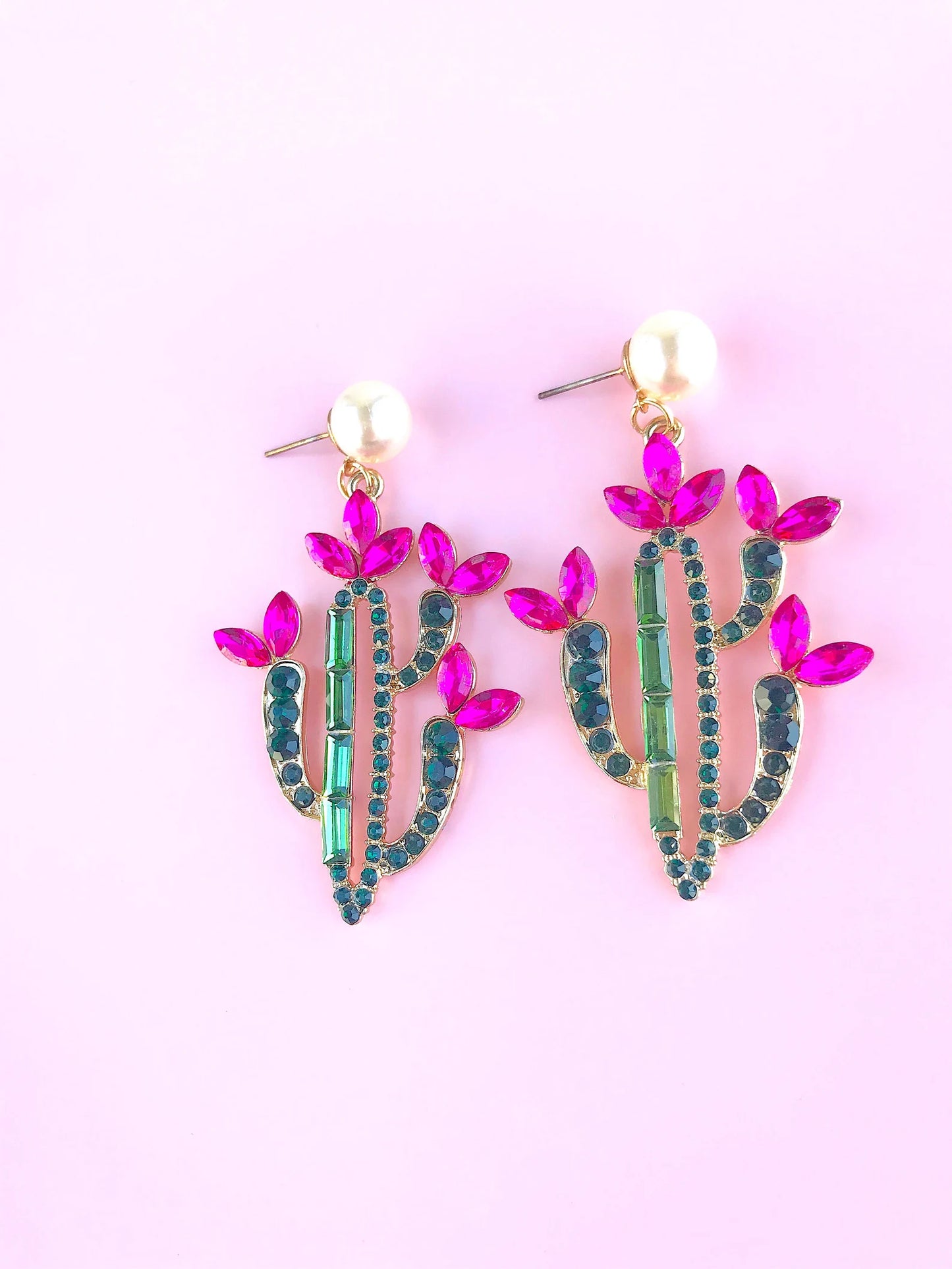 Green cactus crystal earrings