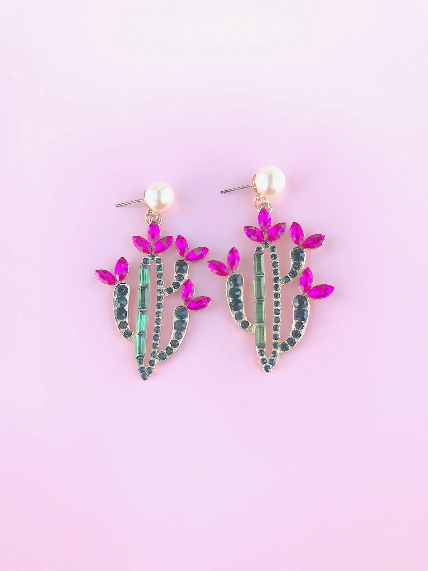 Green cactus crystal earrings