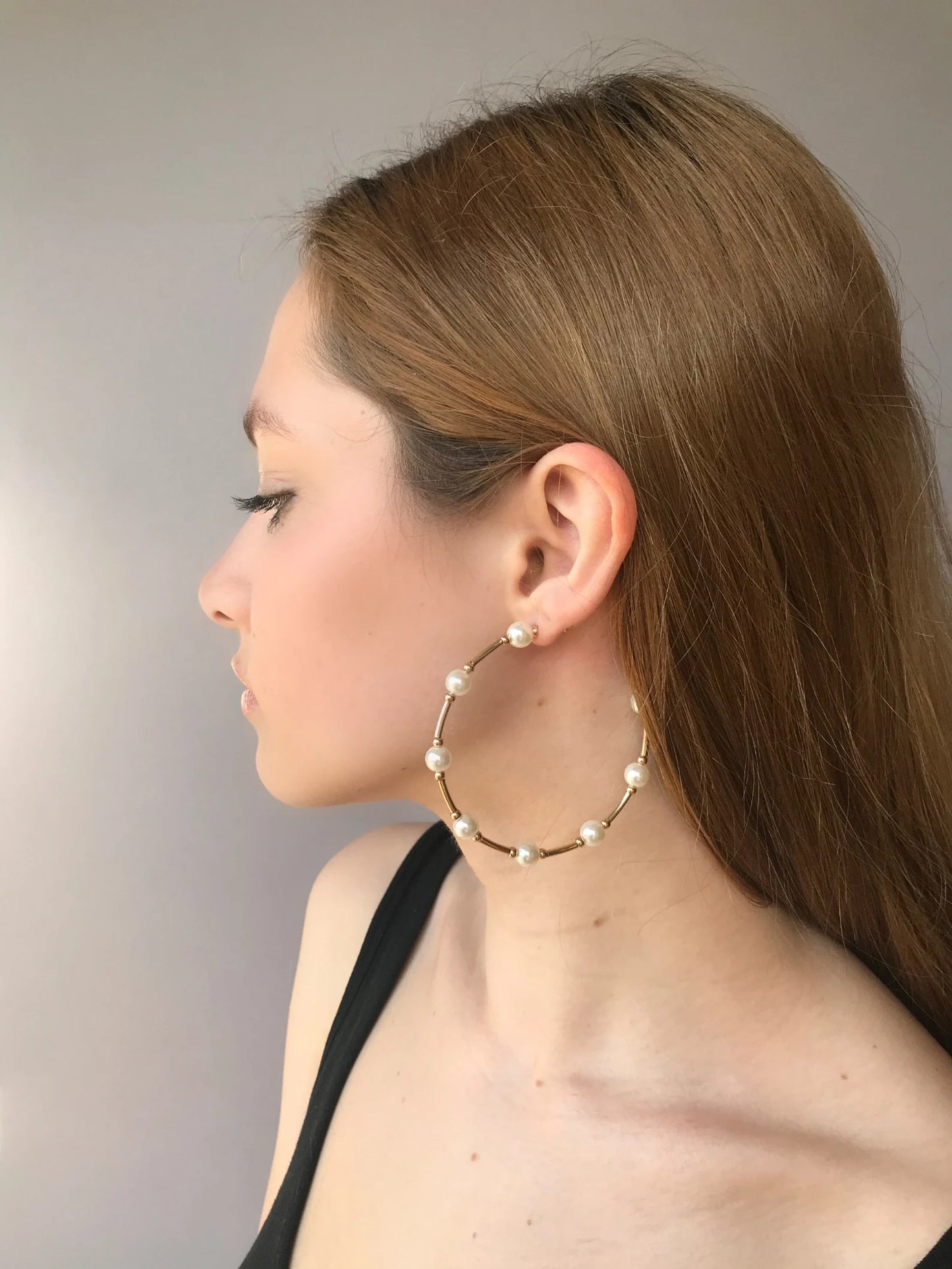 Large pearl hoop earrings