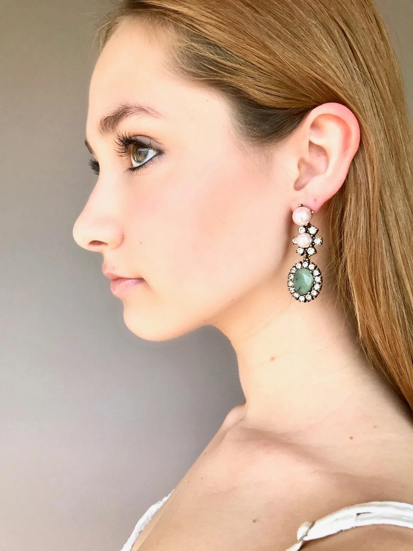 Statement malachite rhinestone earrings