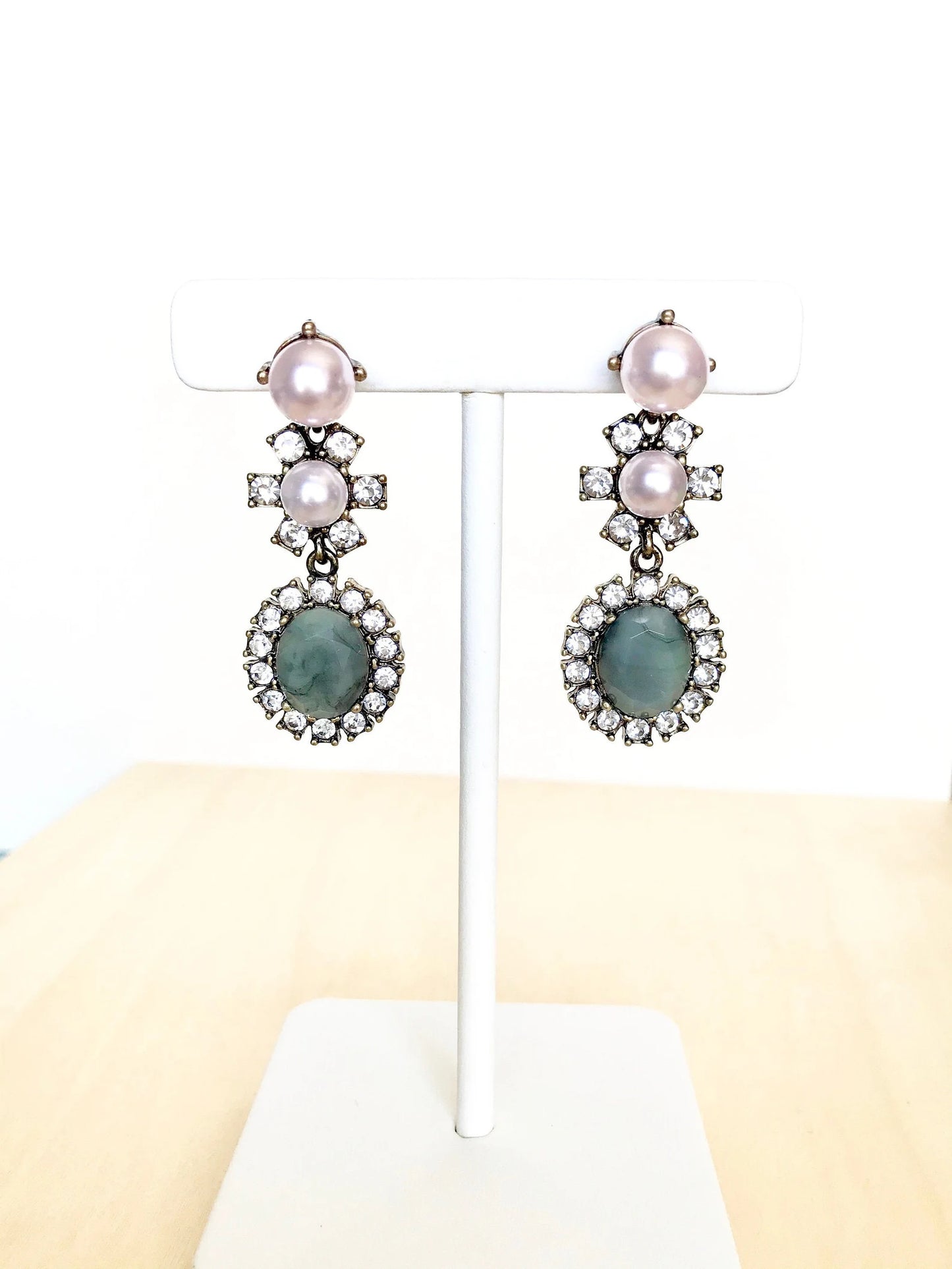 Statement malachite rhinestone earrings