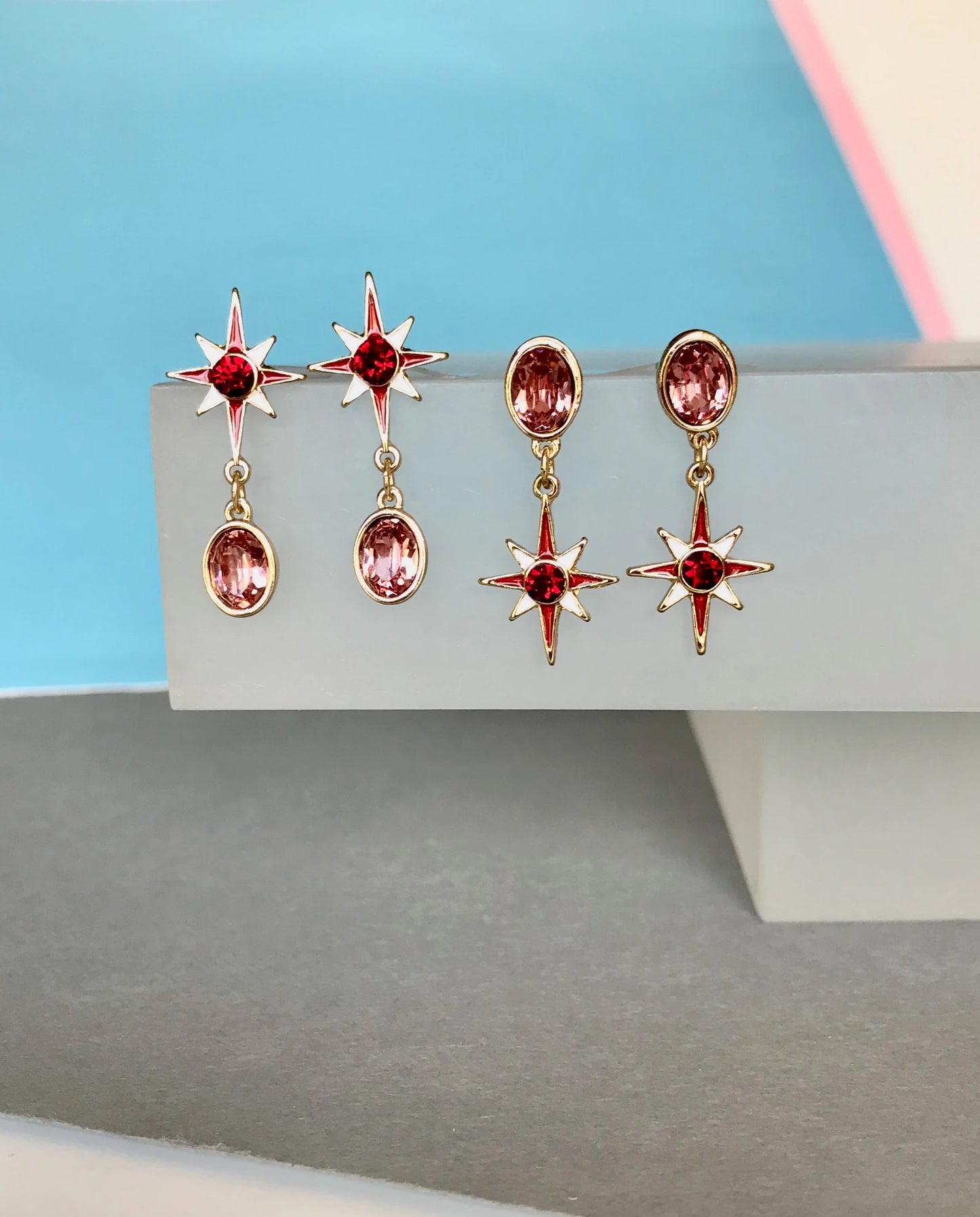 Red star crystal earrings