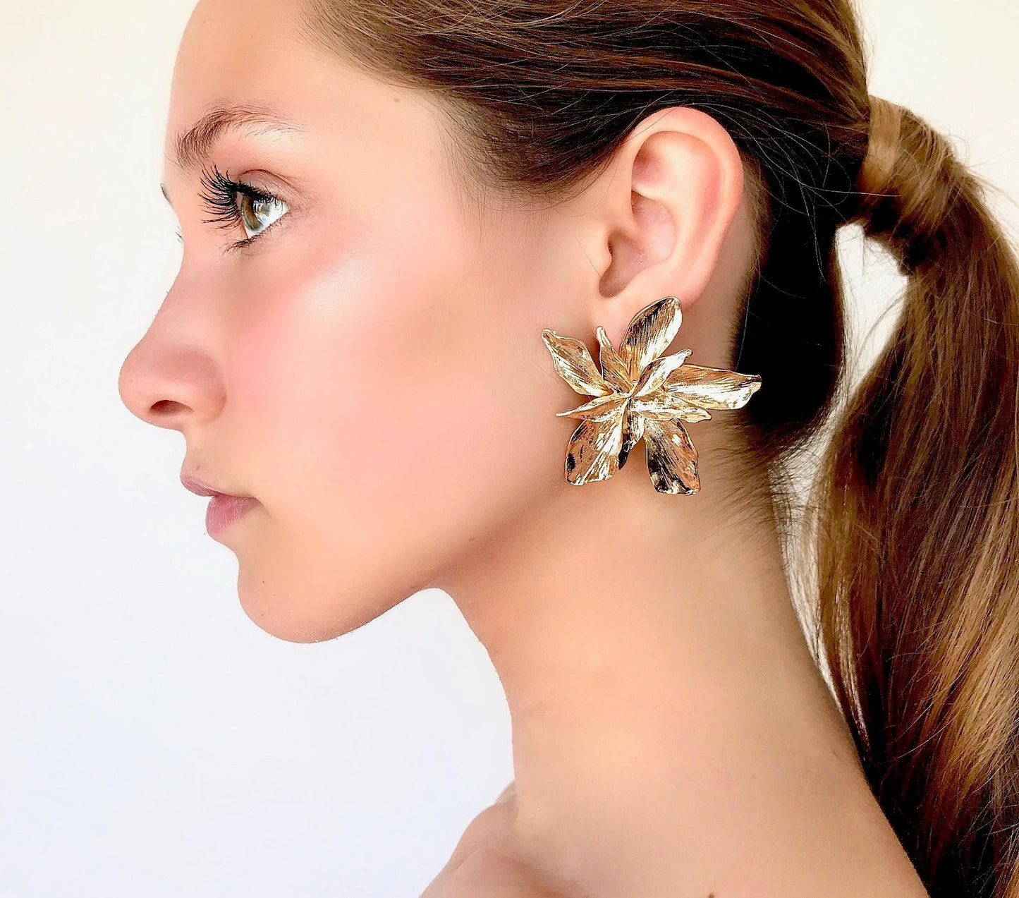 Large gold flower earrings