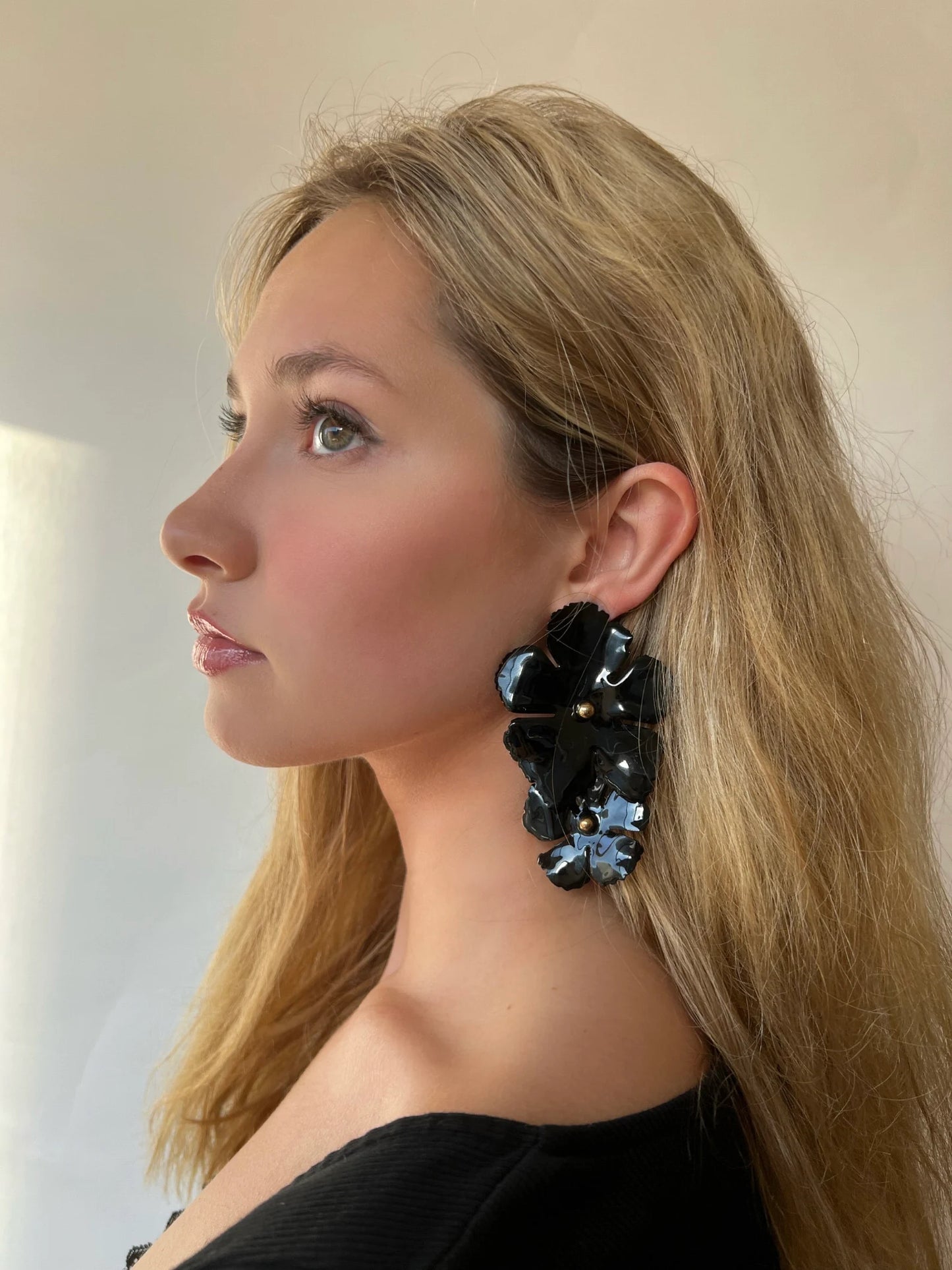 Large red flower earrings