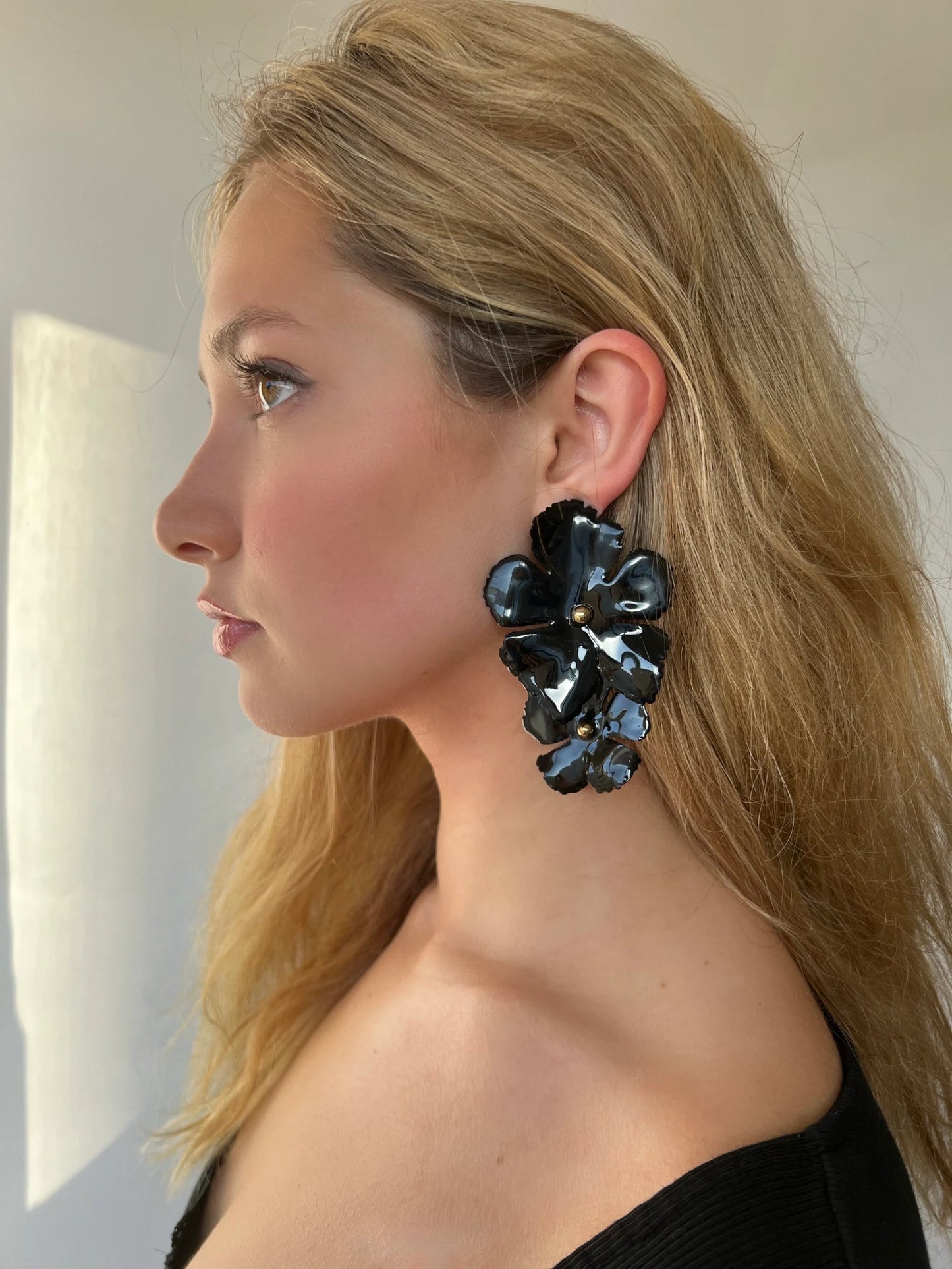 Large red flower earrings