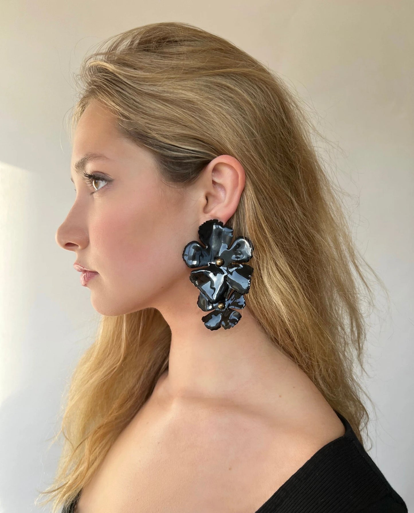 Large red flower earrings