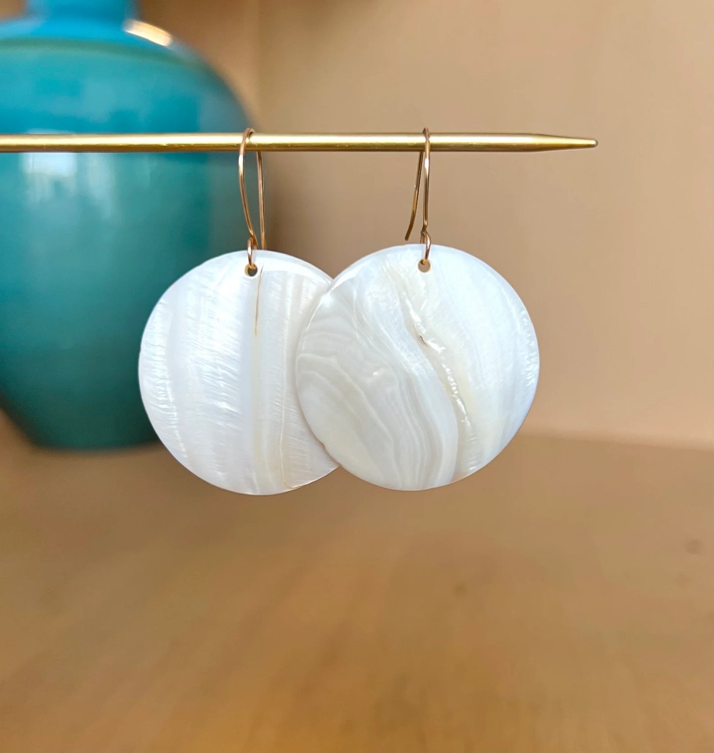 Large mother of pearl shell earrings