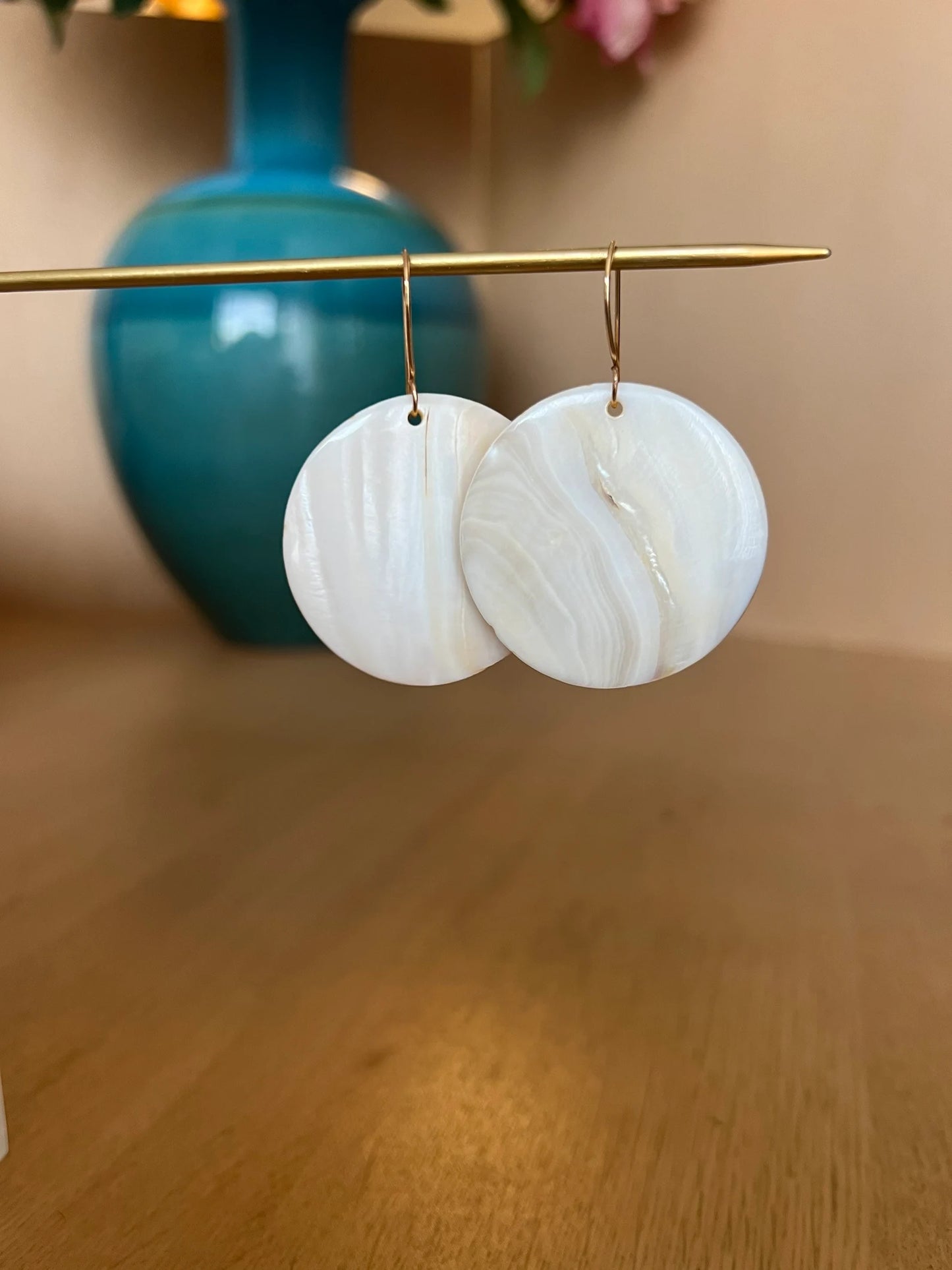 Large mother of pearl shell earrings