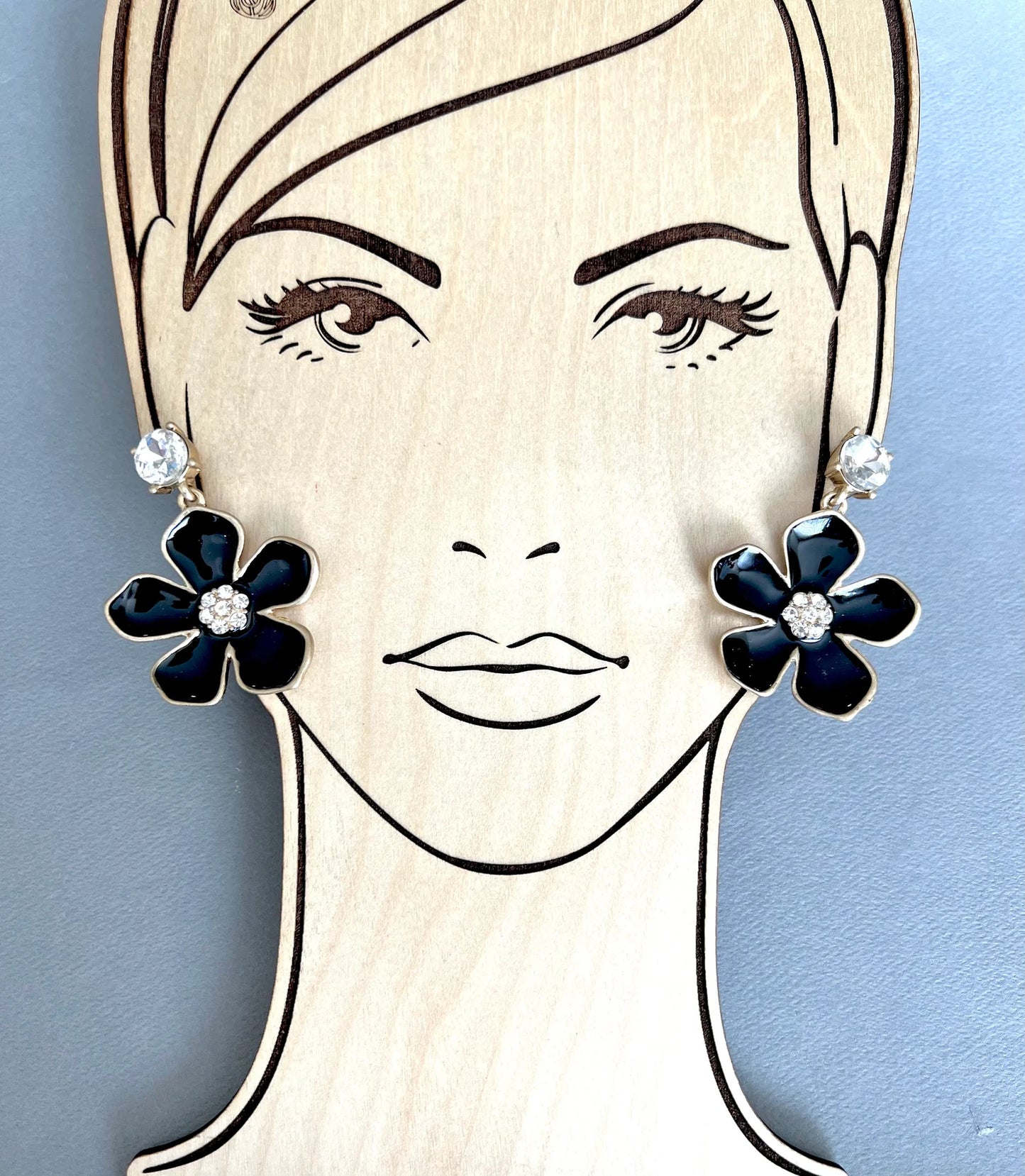 Large black flower earrings