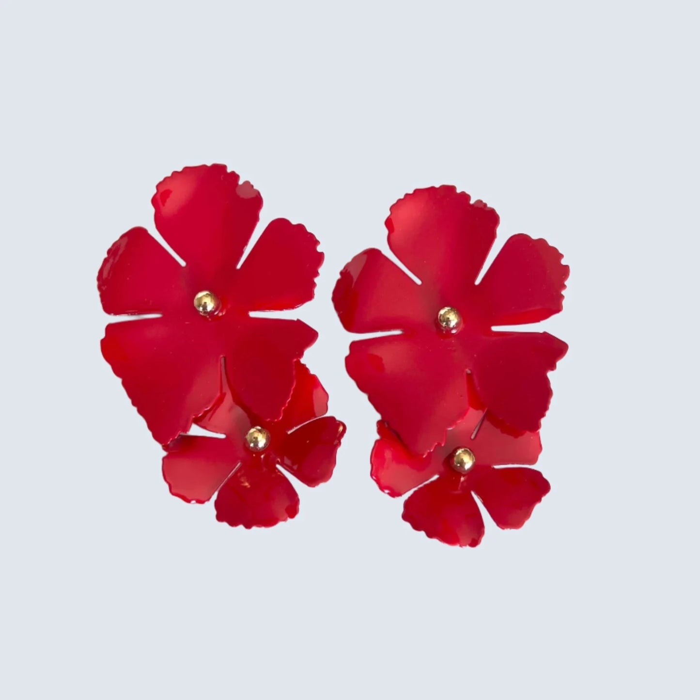 Large red flower earrings