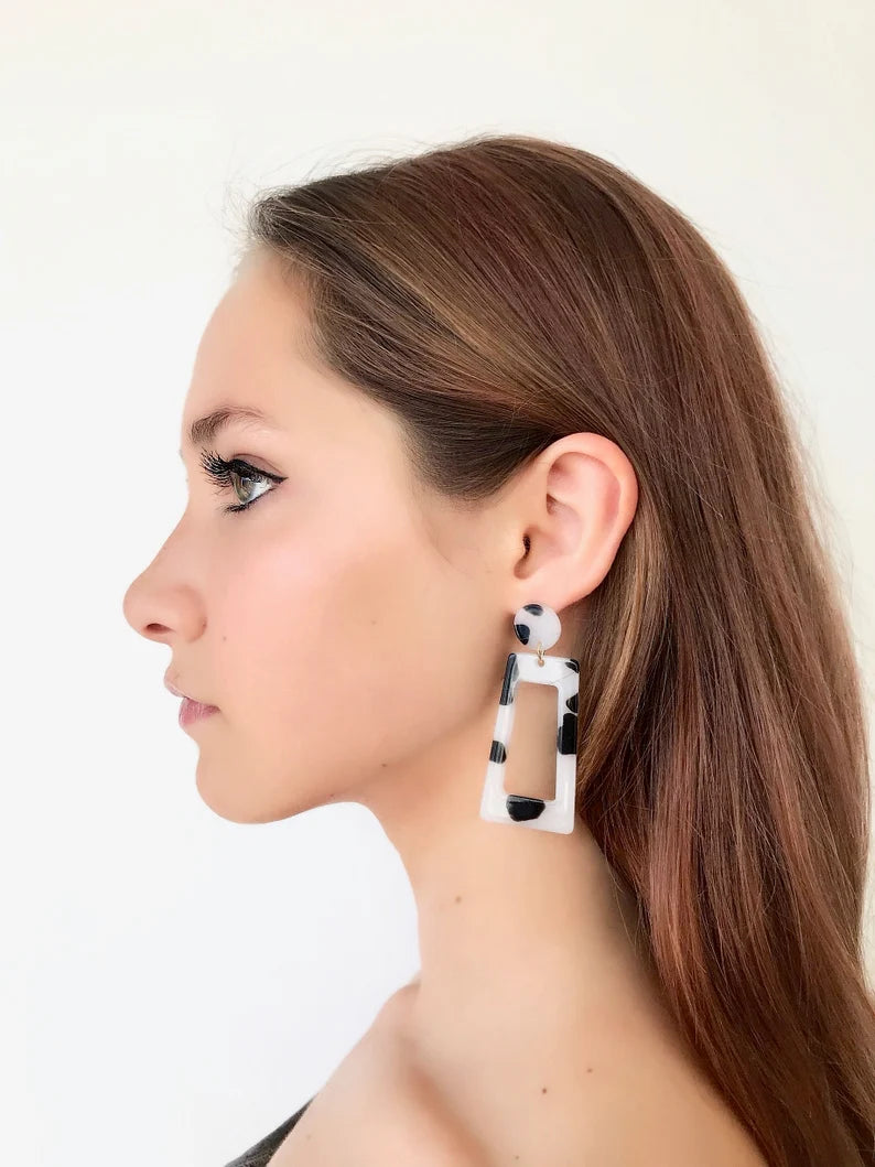 Black and white geometric earrings