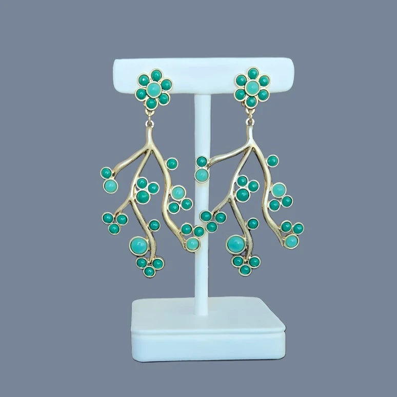 Coral flower branch earrings