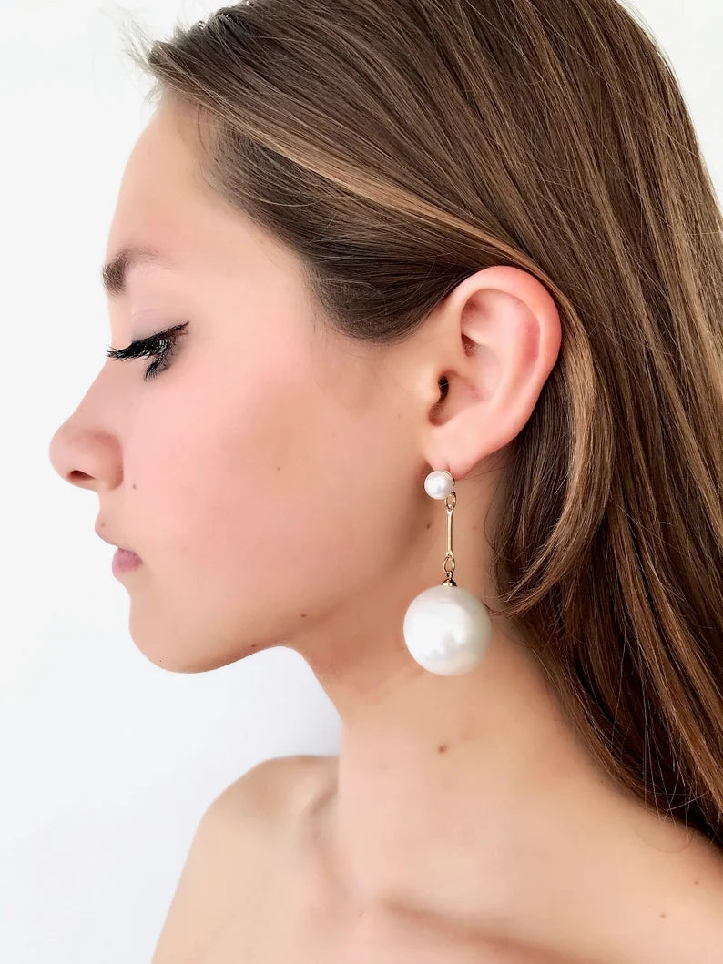 Big pearl drop earrings