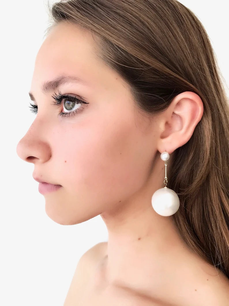 Big pearl drop earrings