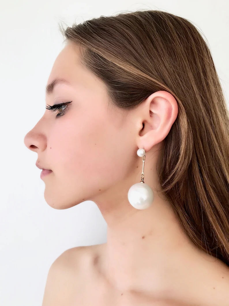 Big pearl drop earrings