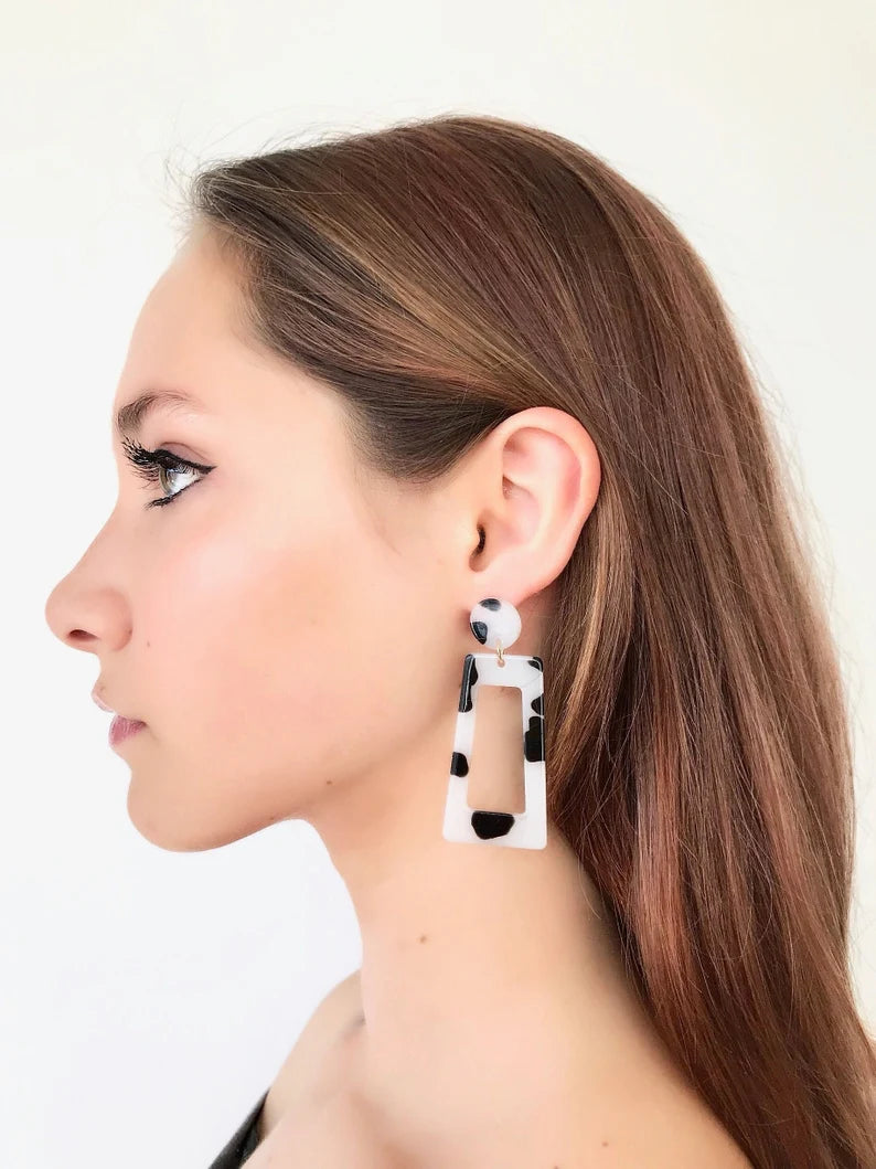 Black and white geometric earrings