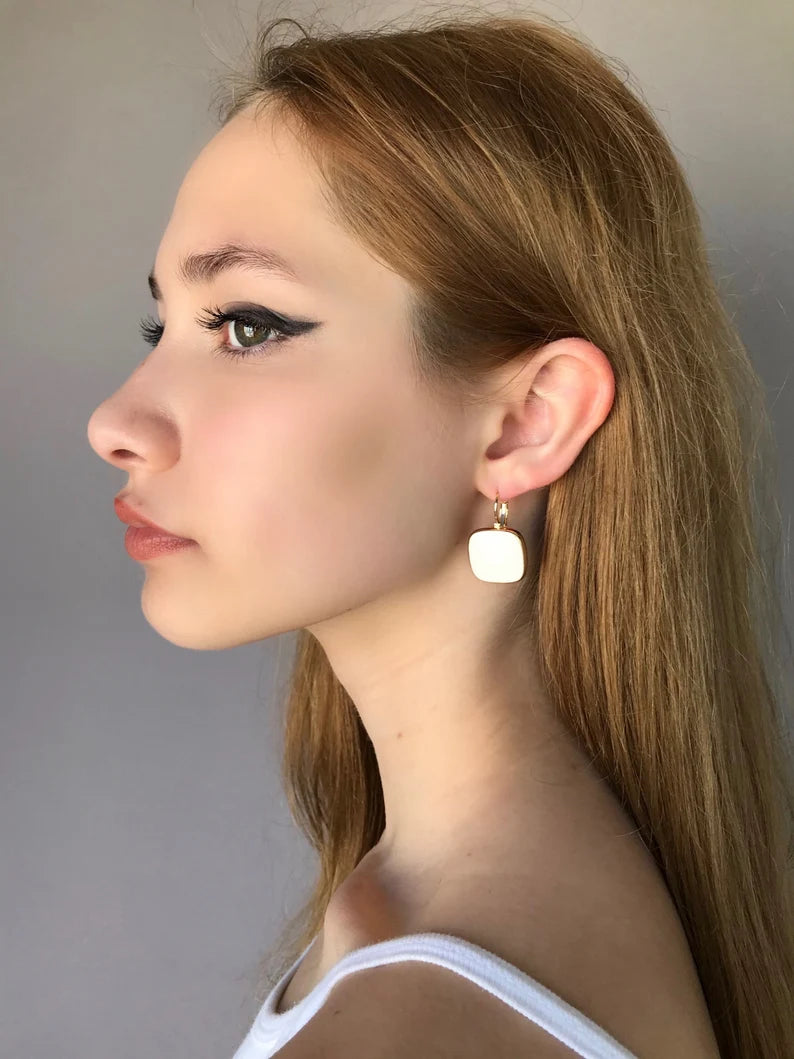 White square earrings