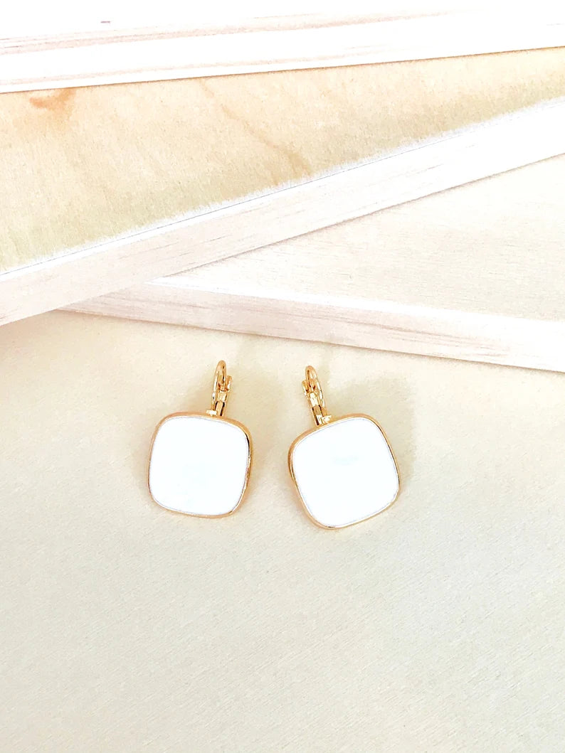 White square earrings