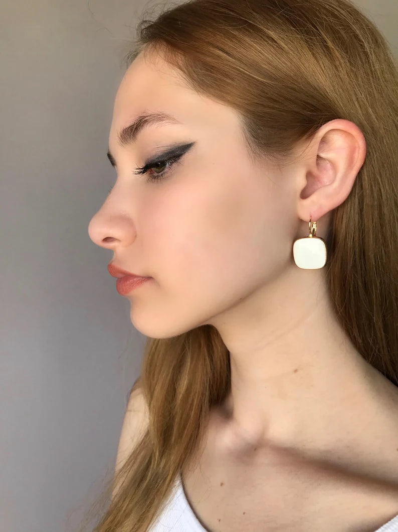 White square earrings