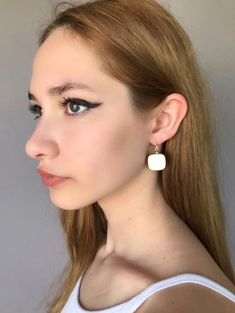 White square earrings