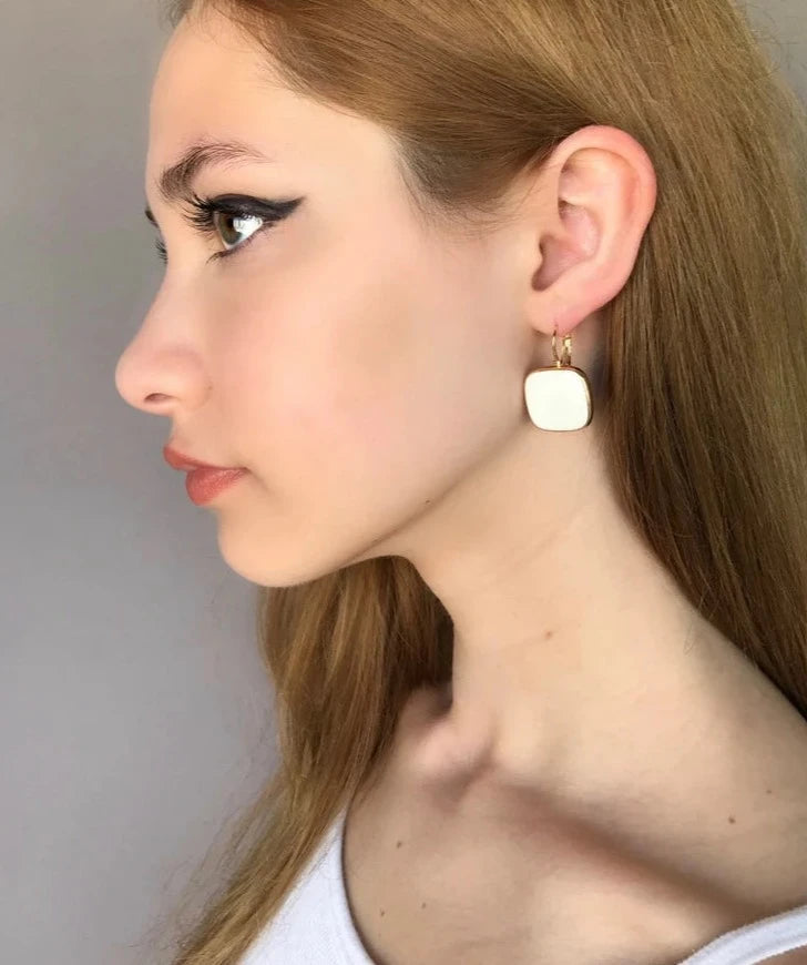 White square earrings